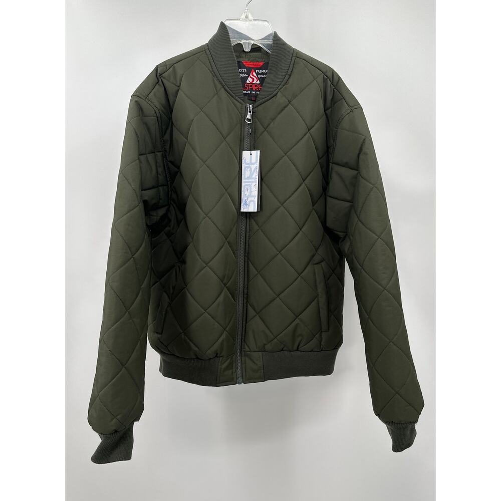 Spire Mens Olive Green Quilted Zip Front Jacket Size XL